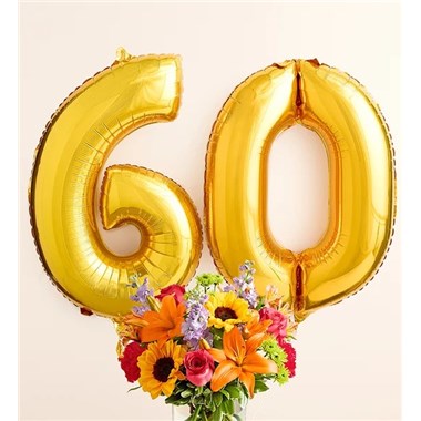 Floral Embrace™ With Number 60 Balloons