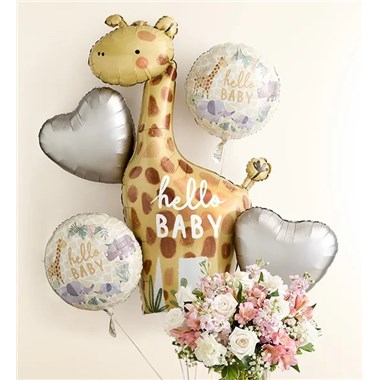 Sweet Baby Girl™ Arrangement With Hello Baby Balloon Bouquet